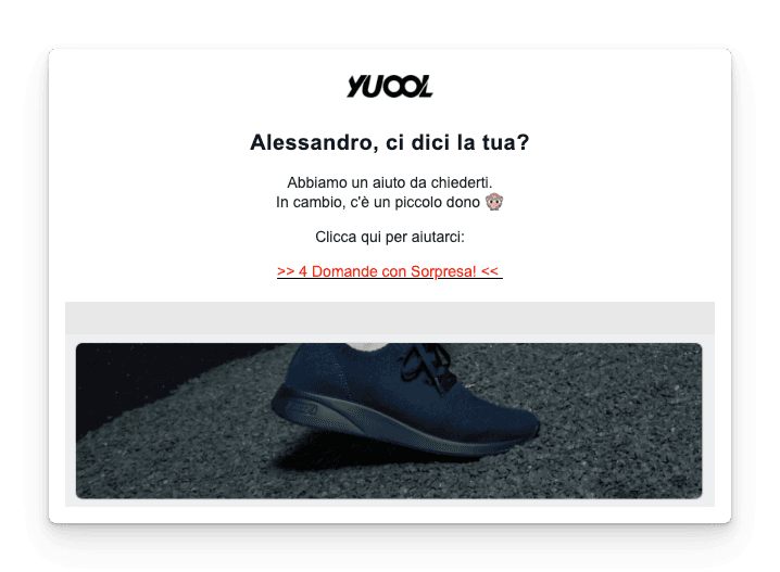 Email Yuool con invito al sondaggio: 4 domande con sorpresa