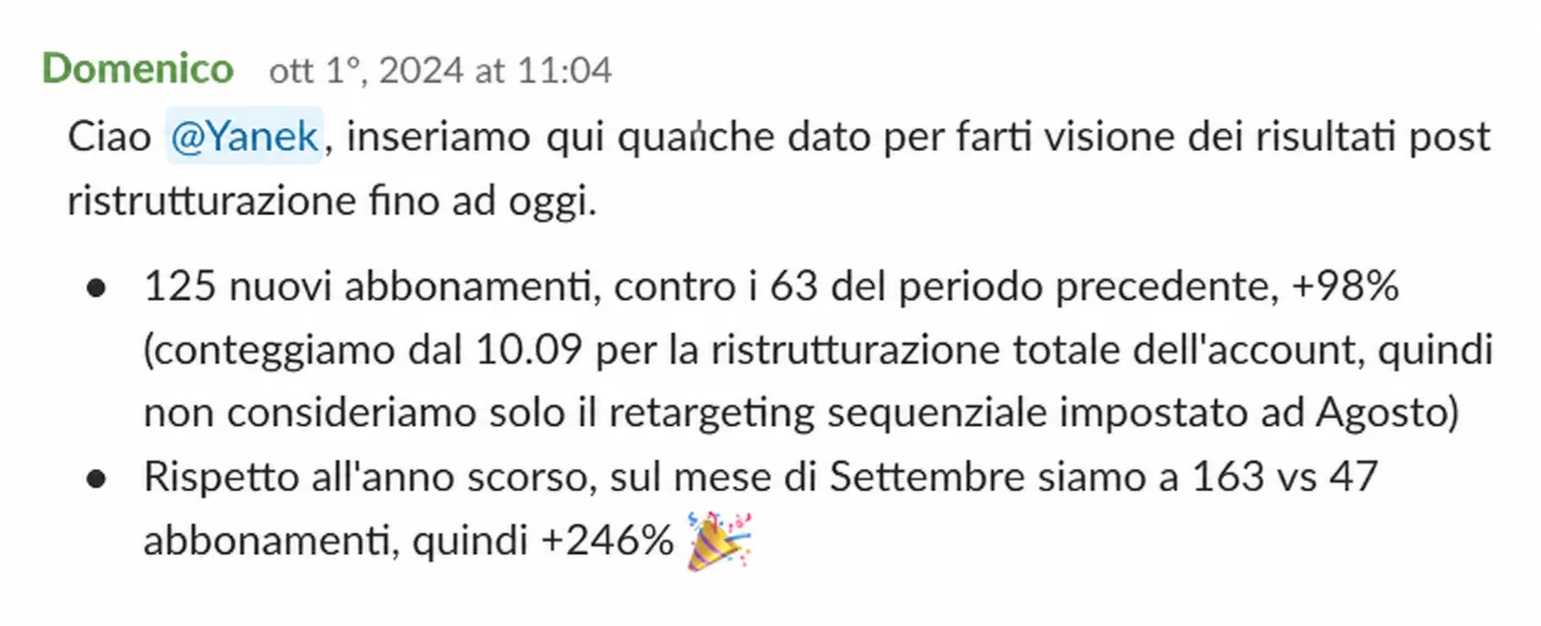 Post ristrutturazione: +98% nuovi abbonamenti e +246% sul settembre dell’anno prima.