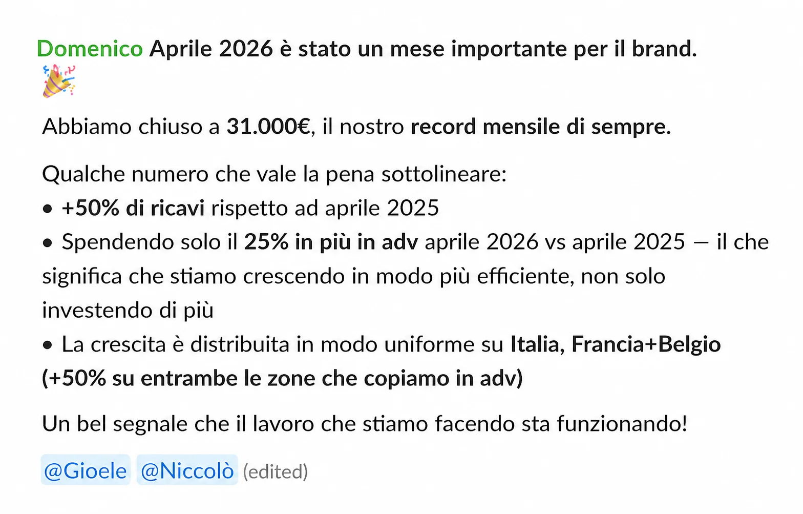 Record mensile a 31.000€: +50% di ricavi spendendo solo il 25% in più in adv.