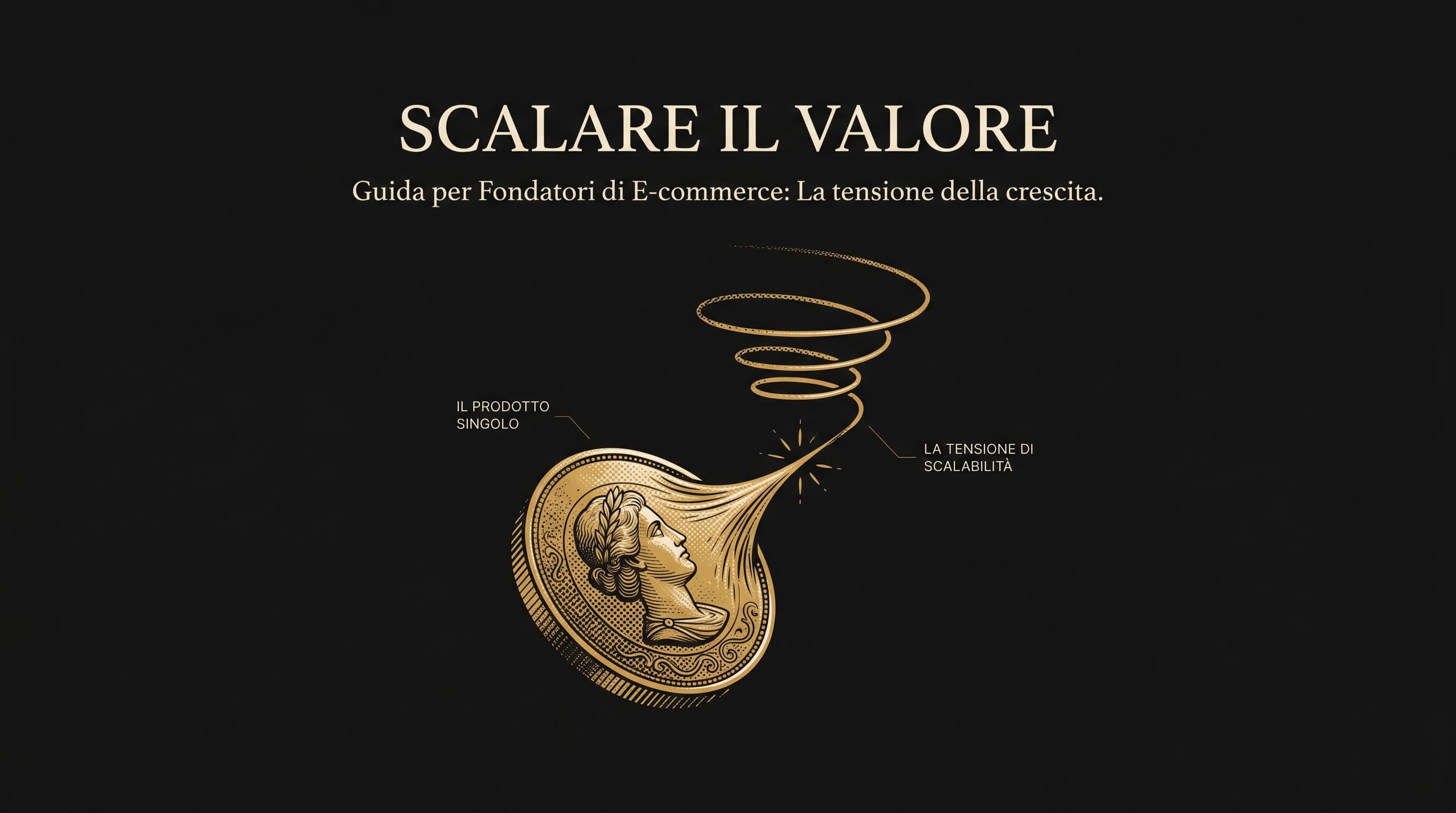 Illustrazione concettuale di una moneta d'oro allungata in un sottile filo d'oro che sale a spirale in un vuoto scuro